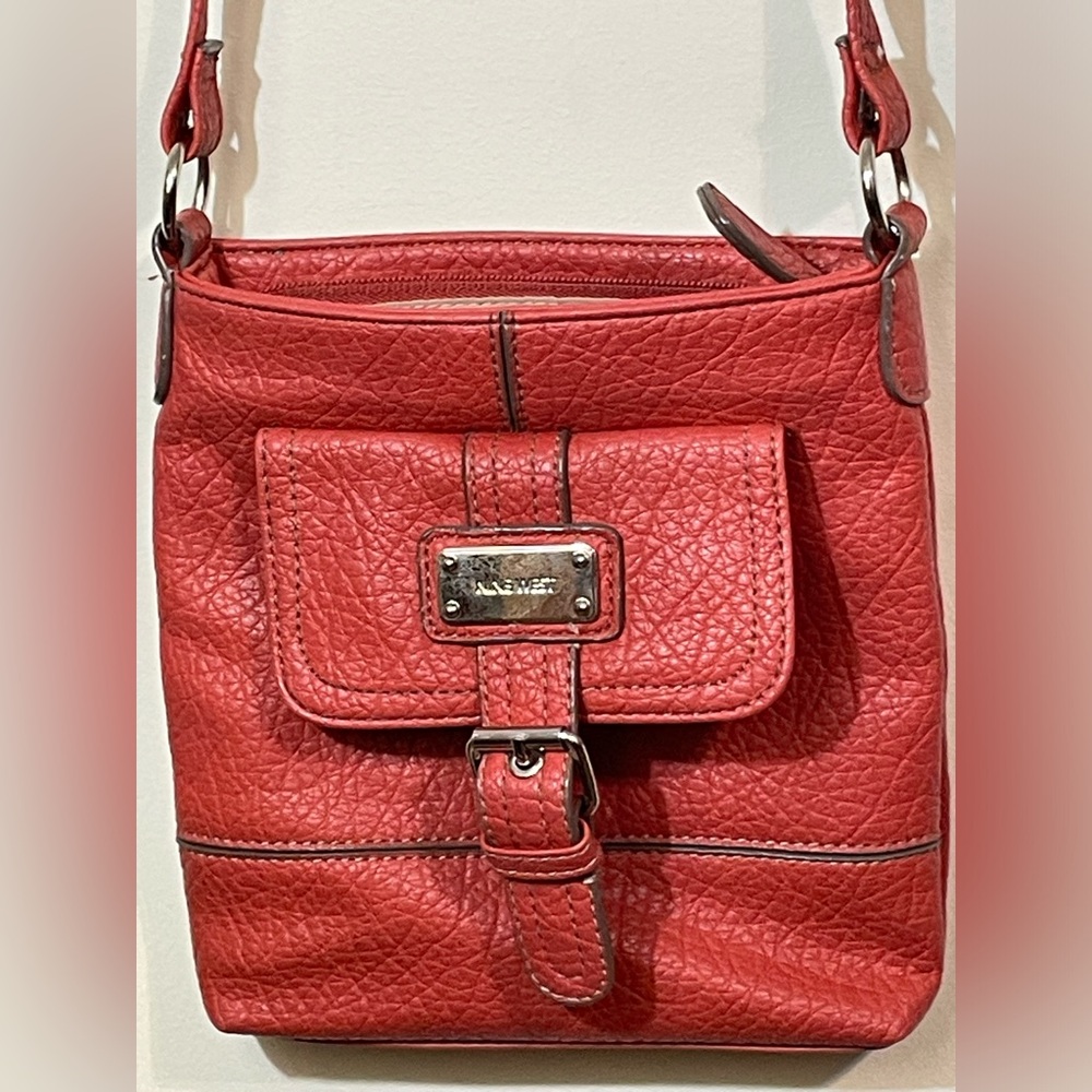 Nine‎ West leather women crossbody Satchel Burnt Red Purse adj strap
